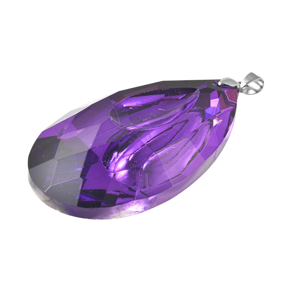 Simulated Amethyst Drop Pendant in Sterling Silver image number 2