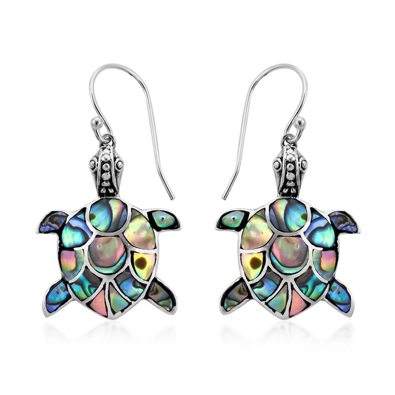 Abalone Shell Turtle Earrings in Sterling Silver