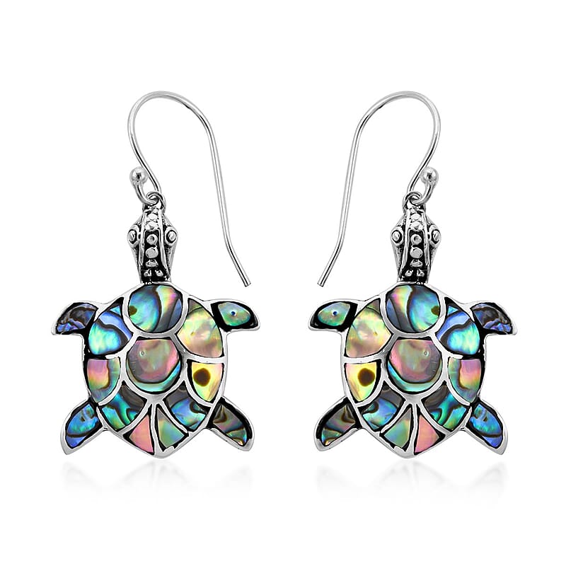 Abalone Shell Turtle Earrings in Sterling Silver