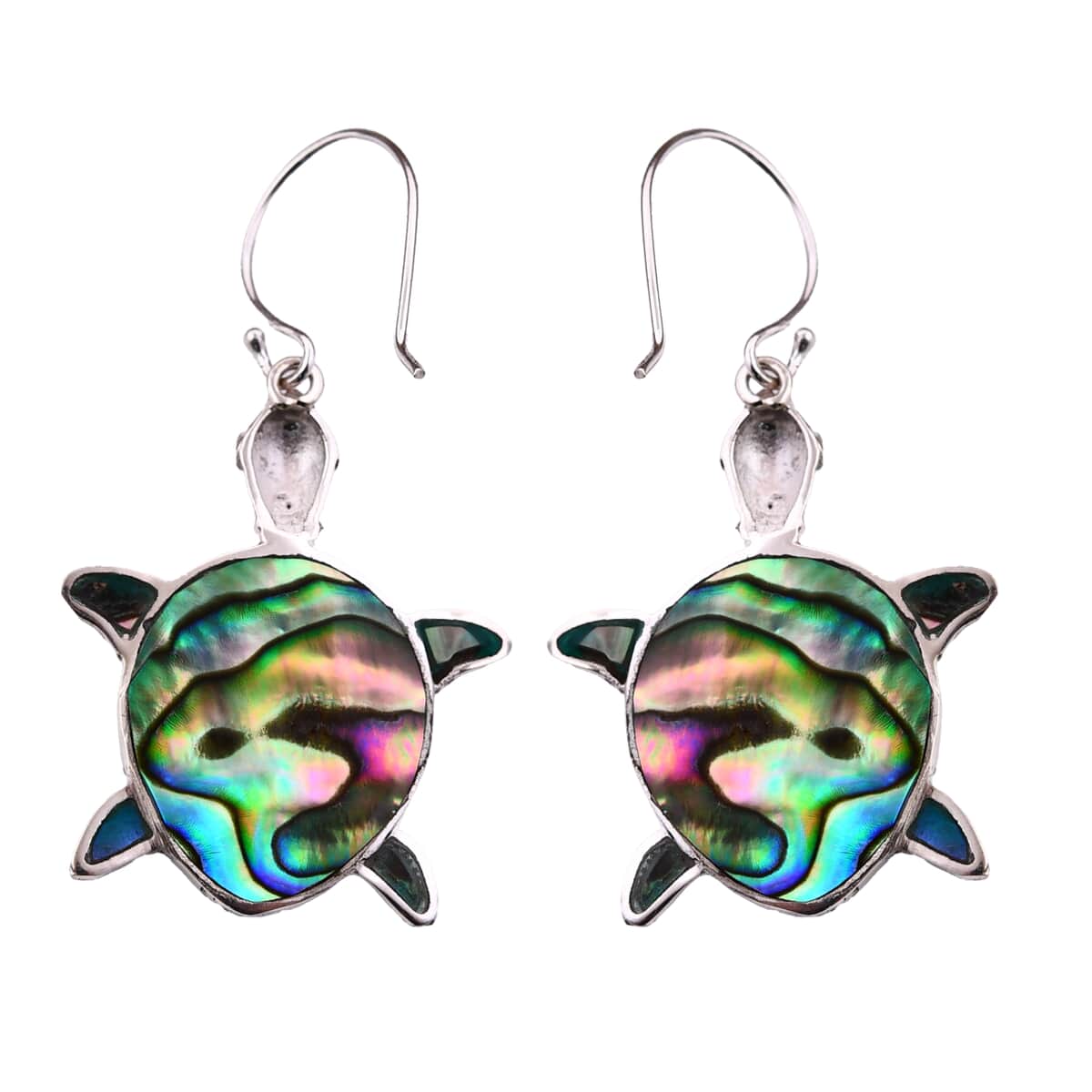 Abalone Shell Turtle Earrings in Sterling Silver image number 3