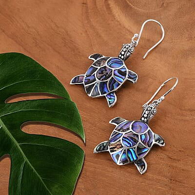 Abalone Shell Turtle Earrings in Sterling Silver