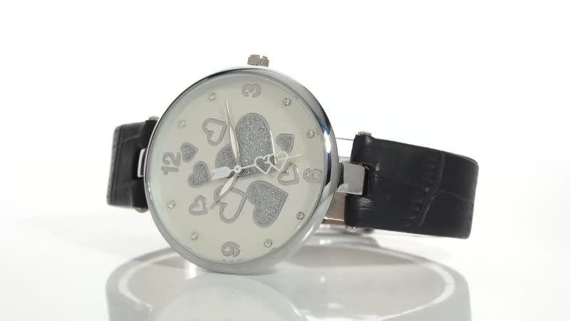STRADA Austrian Crystal Japanese Movement Watch in Silvertone with Black Vegan Leather Strap