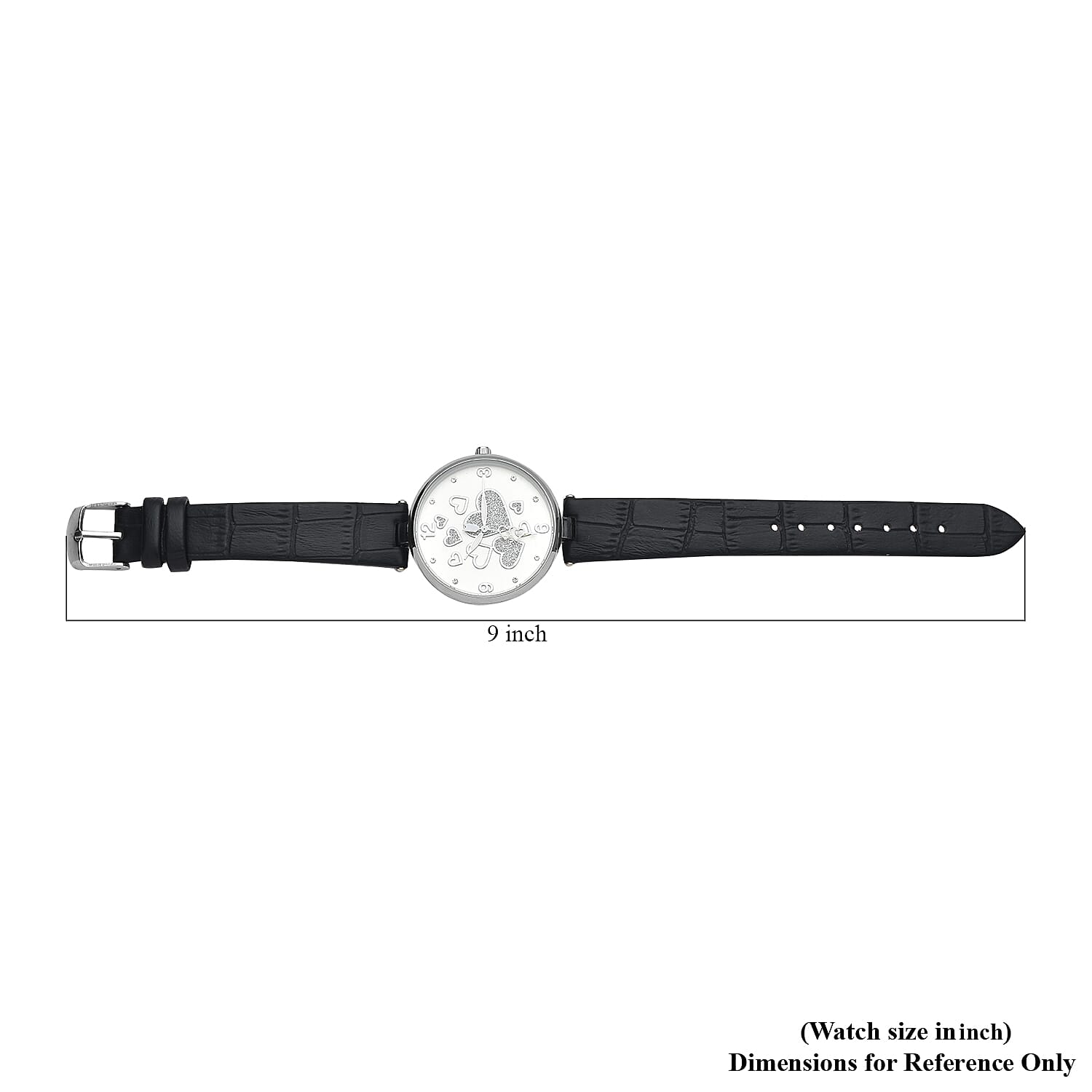 Strada Austrian Crystal Japanese Movement Watch in Silvertone with Black Vegan Leather Strap