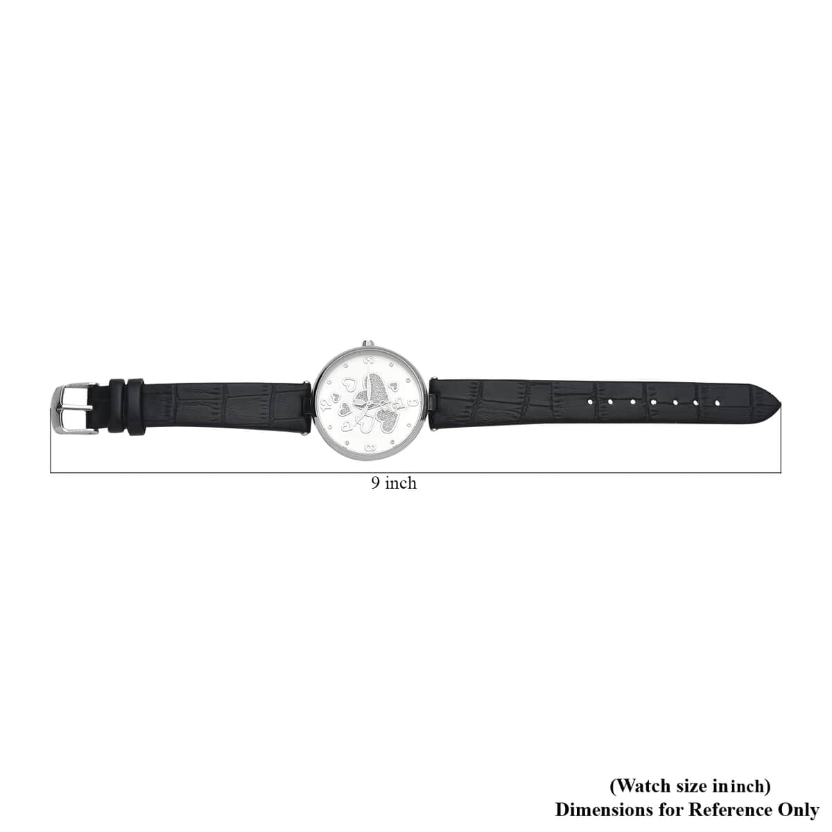Strada Austrian Crystal Japanese Movement Watch in Silvertone with Black Vegan Leather Strap image number 6