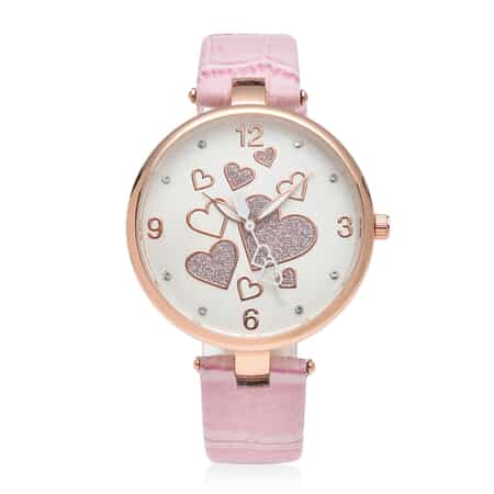 Strada Austrian Crystal Japanese Movement Watch in Rosetone with Pink Vegan Leather Strap image number 0