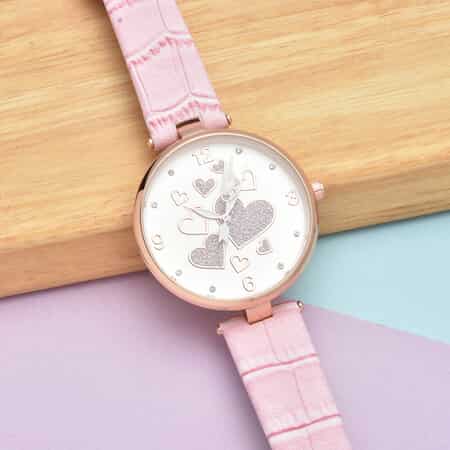 Strada Austrian Crystal Japanese Movement Watch in Rosetone with Pink Vegan Leather Strap image number 1