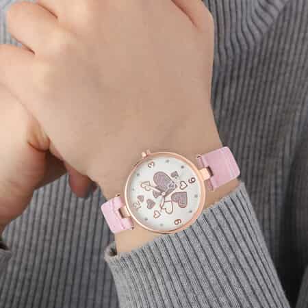 Strada Austrian Crystal Japanese Movement Watch in Rosetone with Pink Vegan Leather Strap image number 2