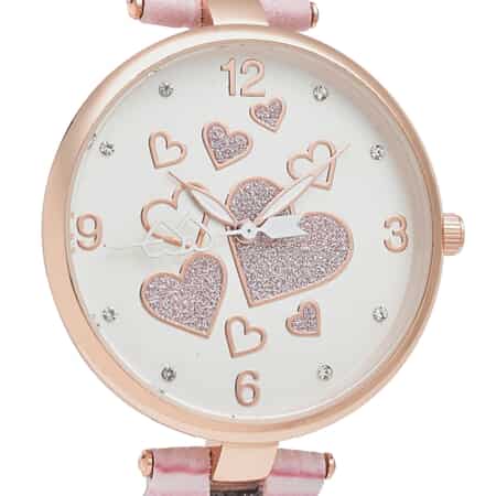 Strada Austrian Crystal Japanese Movement Watch in Rosetone with Pink Vegan Leather Strap image number 3