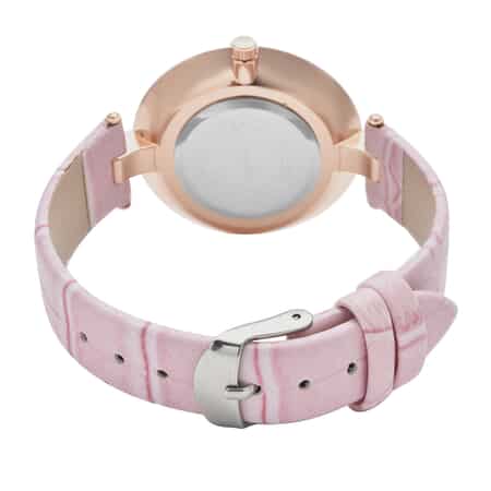 Strada Austrian Crystal Japanese Movement Watch in Rosetone with Pink Vegan Leather Strap image number 5