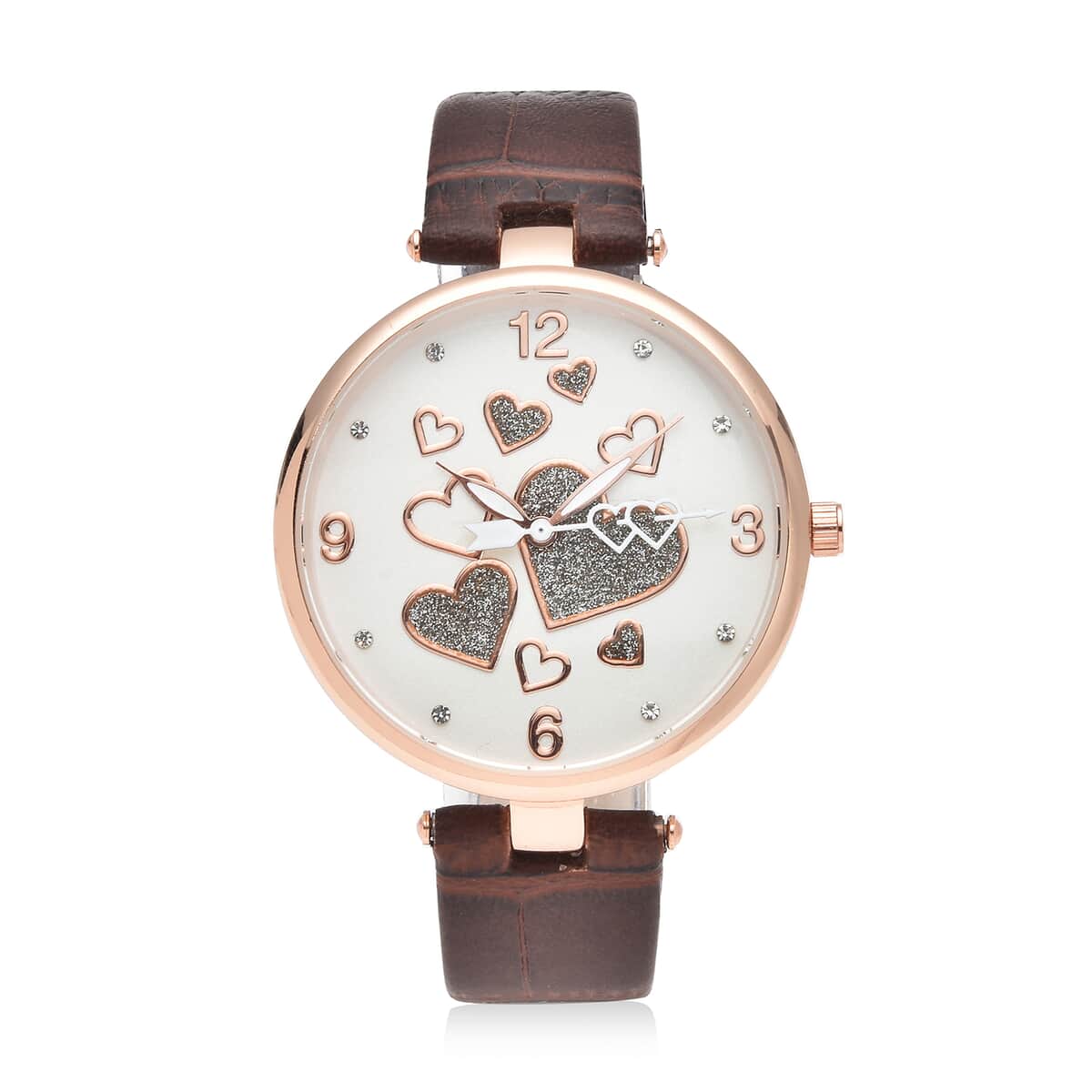 Strada Austrian Crystal Japanese Movement Watch in Rosetone with Brown Vegan Leather Strap image number 0