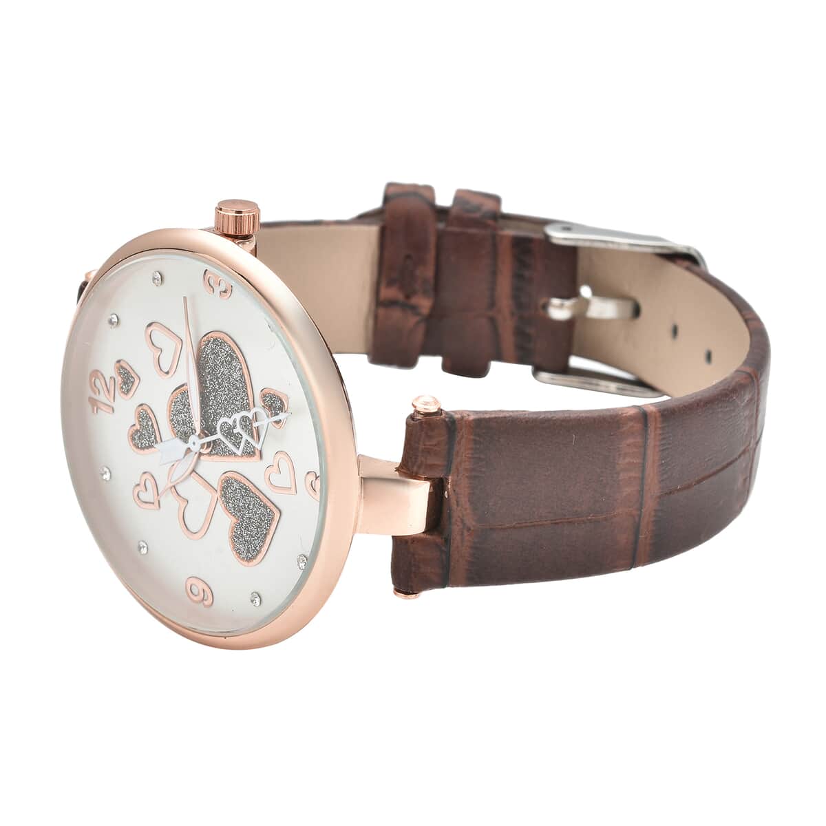 Strada Austrian Crystal Japanese Movement Watch in Rosetone with Brown Vegan Leather Strap image number 4
