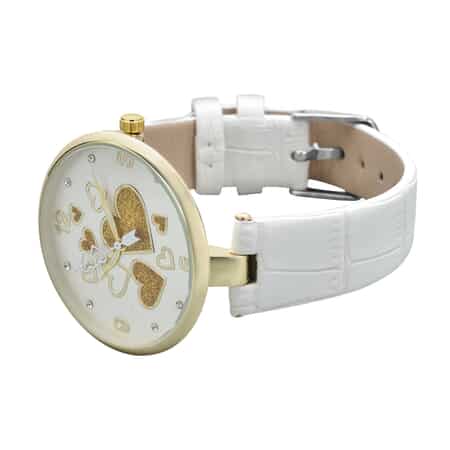 Strada Austrian Crystal Japanese Movement Watch in Goldtone with White Vegan Leather Strap image number 4