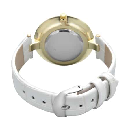 Strada Austrian Crystal Japanese Movement Watch in Goldtone with White Vegan Leather Strap image number 5