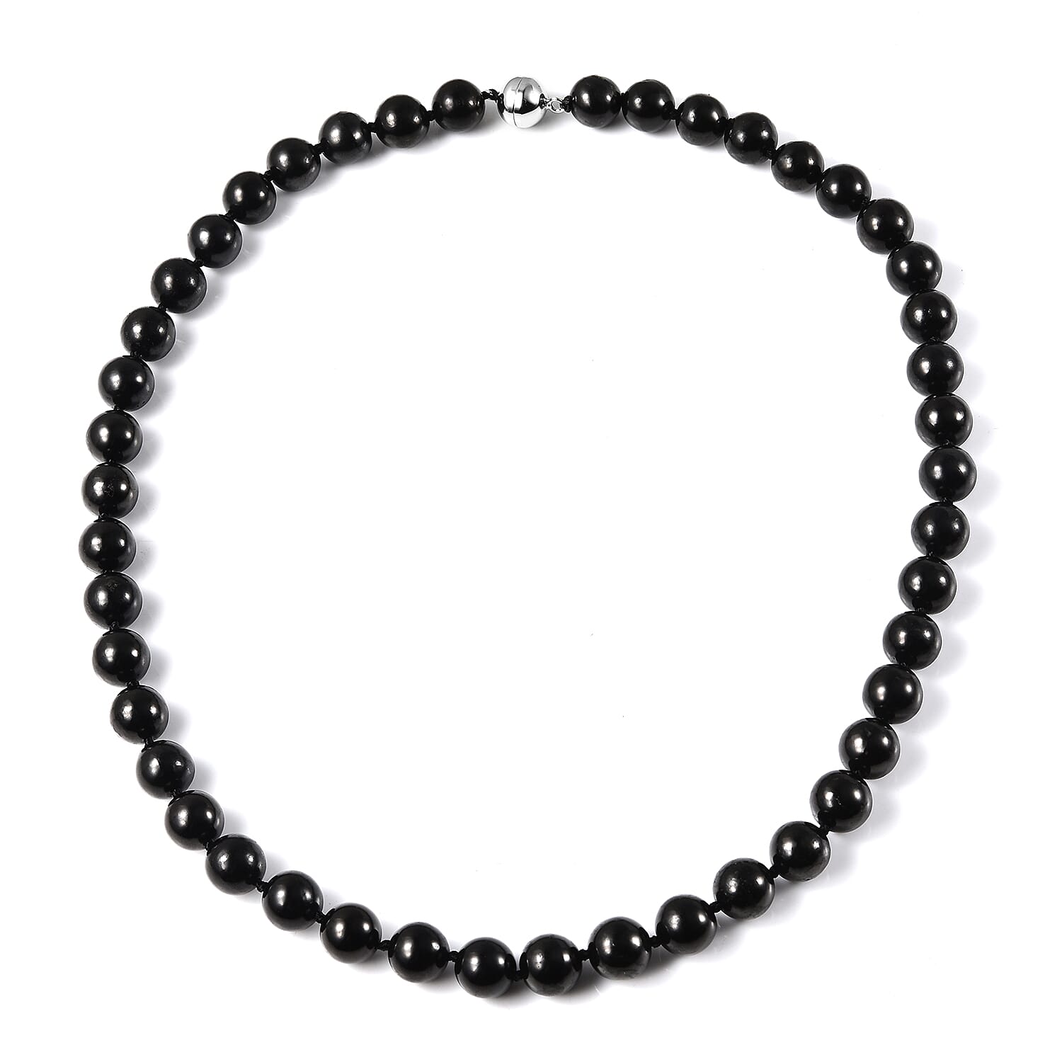 Natural Shungite Beaded Necklace 20 Inches in Sterling Silver with Magnet Lock 401 ctw