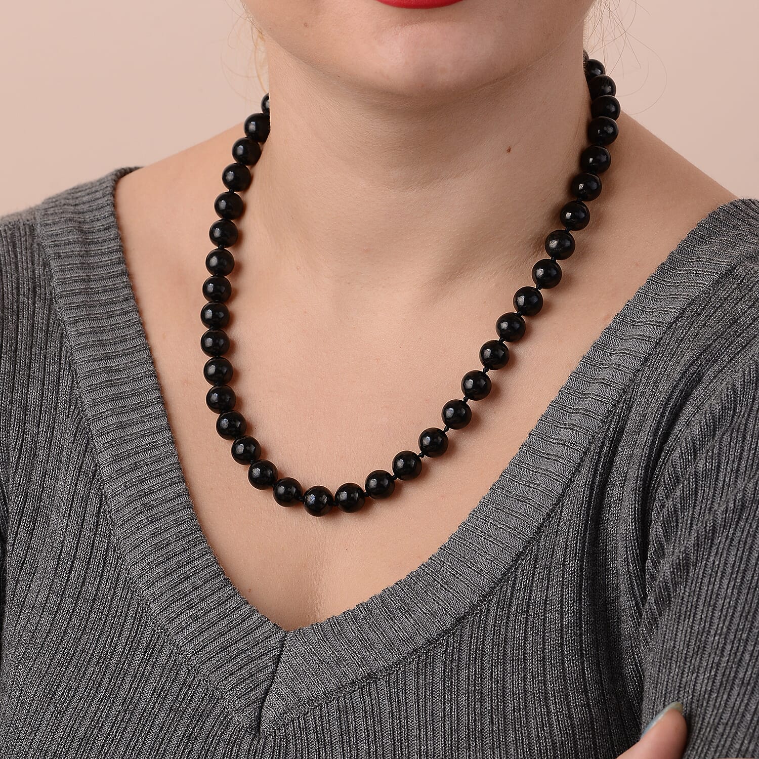 Natural Shungite Beaded Necklace 20 Inches in Sterling Silver with Magnet Lock 401 ctw