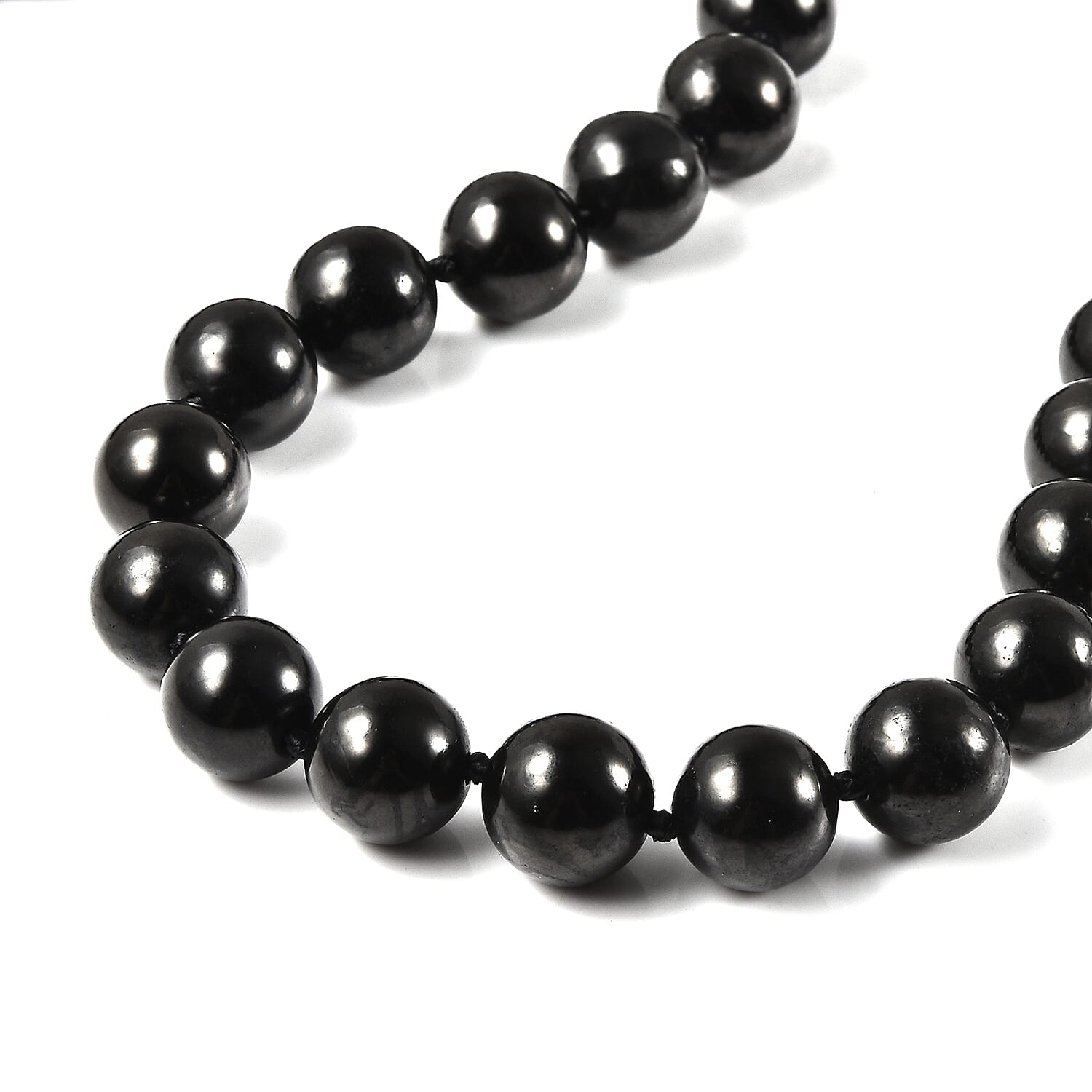 Natural Shungite Beaded Necklace 20 Inches in Sterling Silver with Magnet Lock 401 ctw