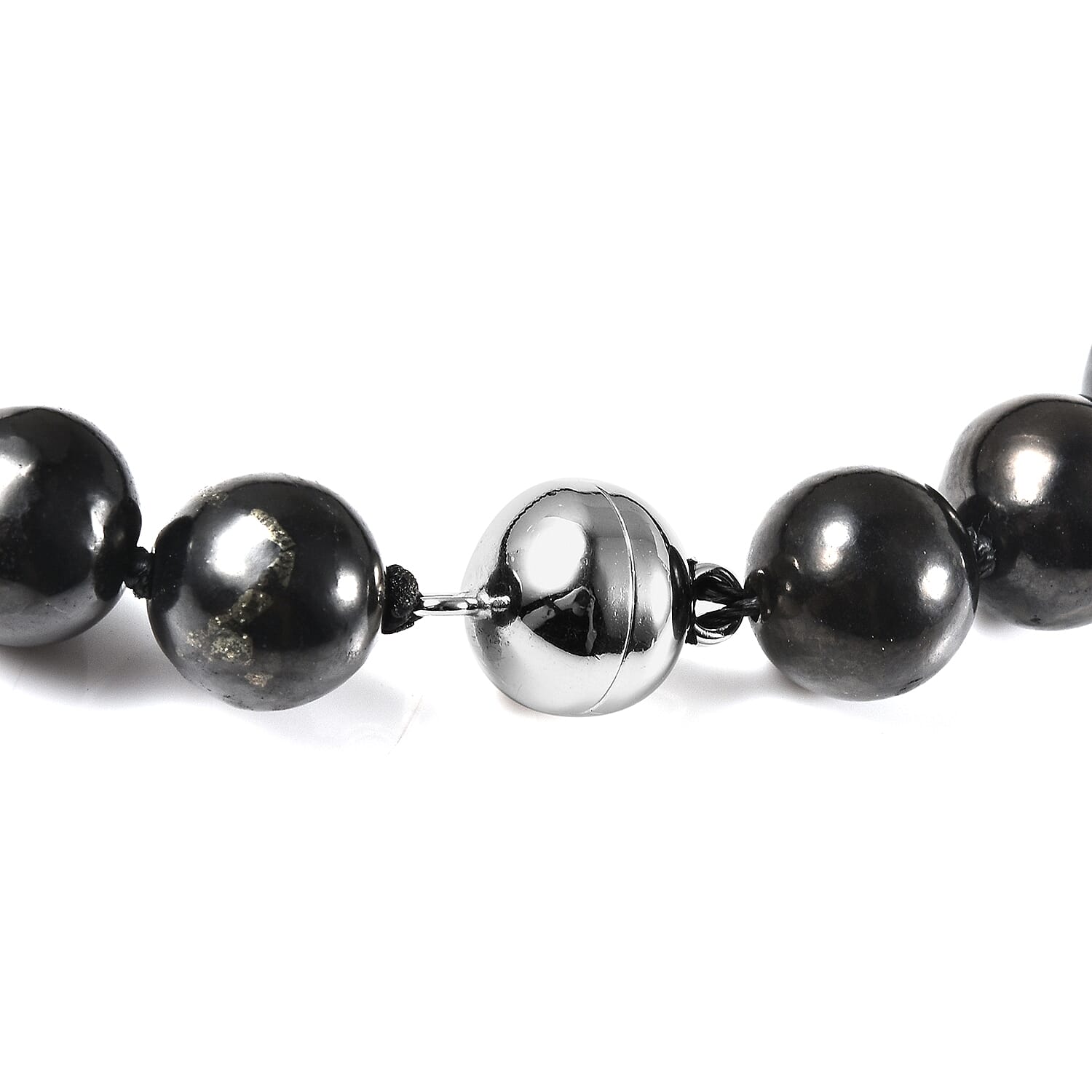 Natural Shungite Beaded Necklace 20 Inches in Sterling Silver with Magnet Lock 401 ctw
