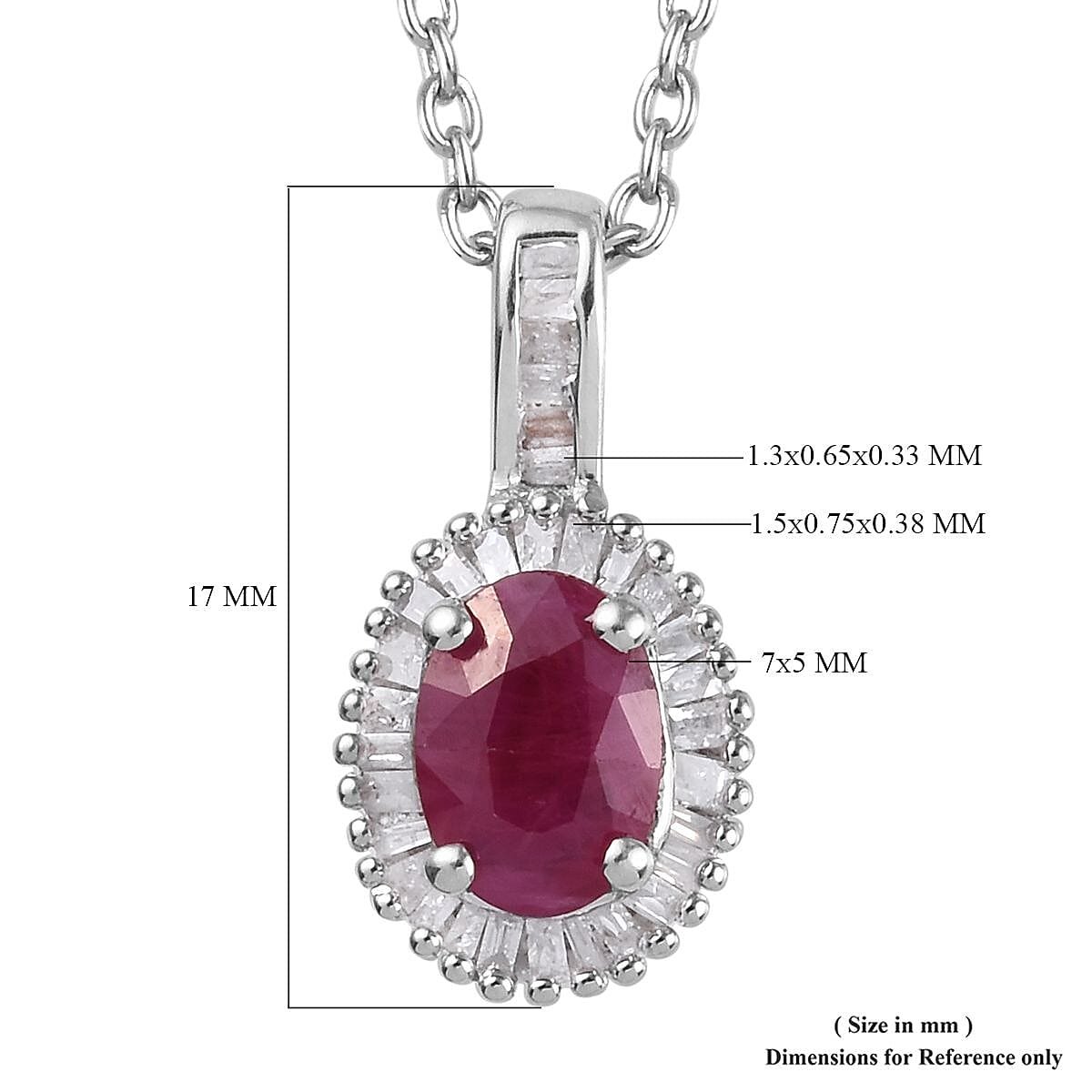 Premium Ruby and Diamond Pendant Necklace 20 Inch in Platinum Over Sterling Silver 1.20 ctw