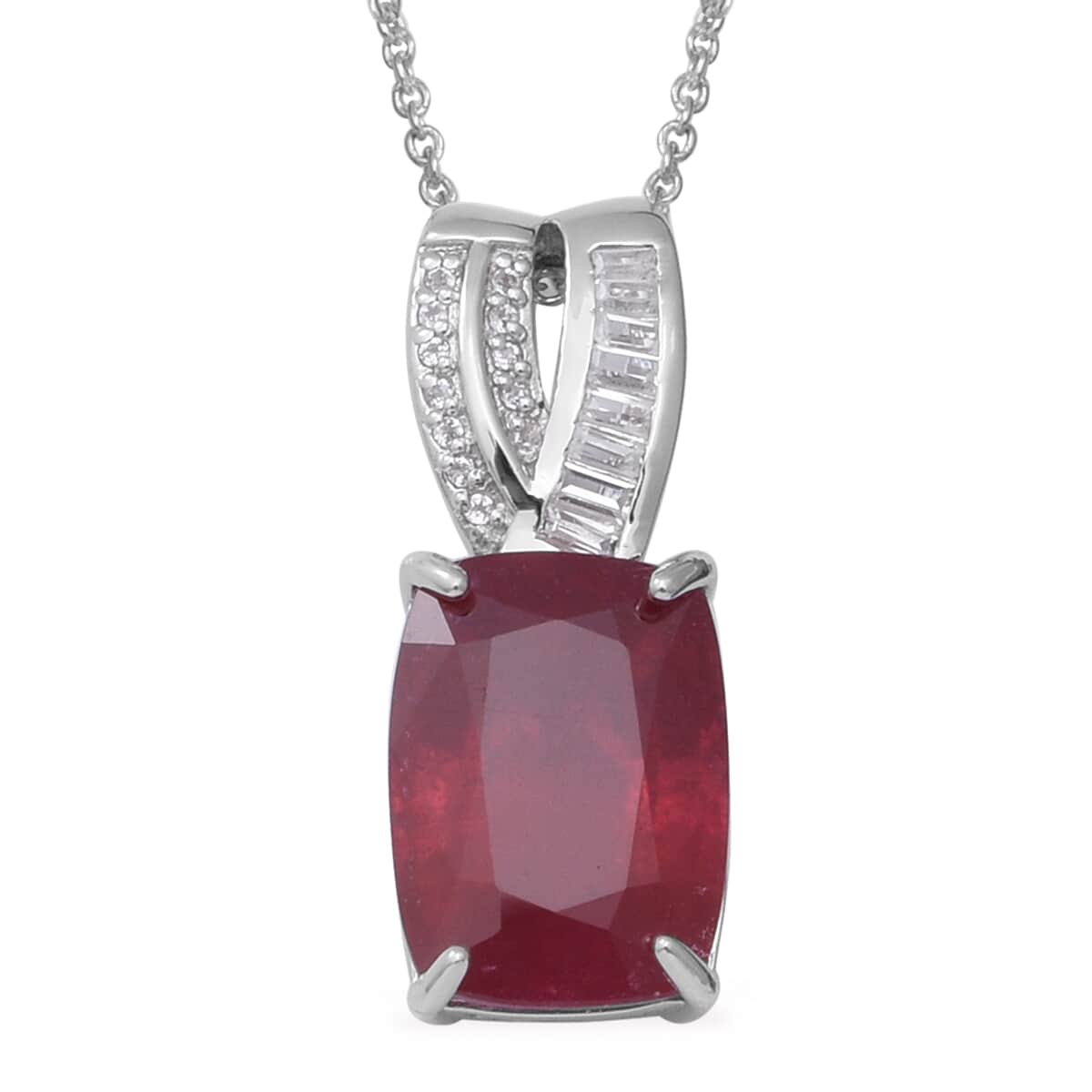 Niassa Ruby and White Topaz Pendant Necklace 18 Inches in Platinum Over Sterling Silver 9.90 ctw image number 0