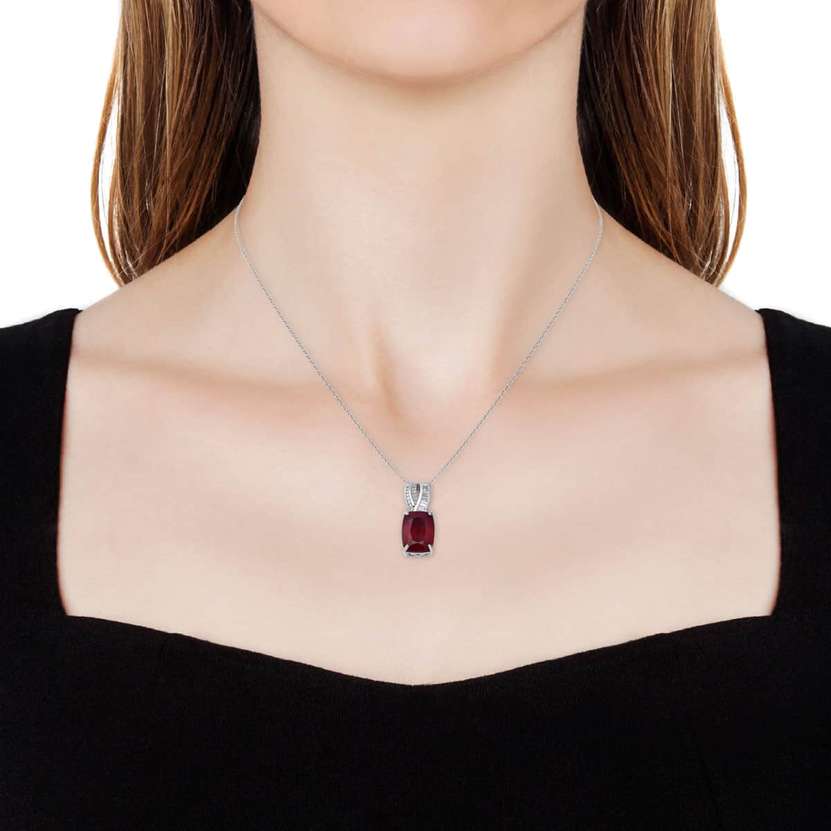 Niassa Ruby and White Topaz Pendant Necklace 18 Inches in Platinum Over Sterling Silver 9.90 ctw image number 1