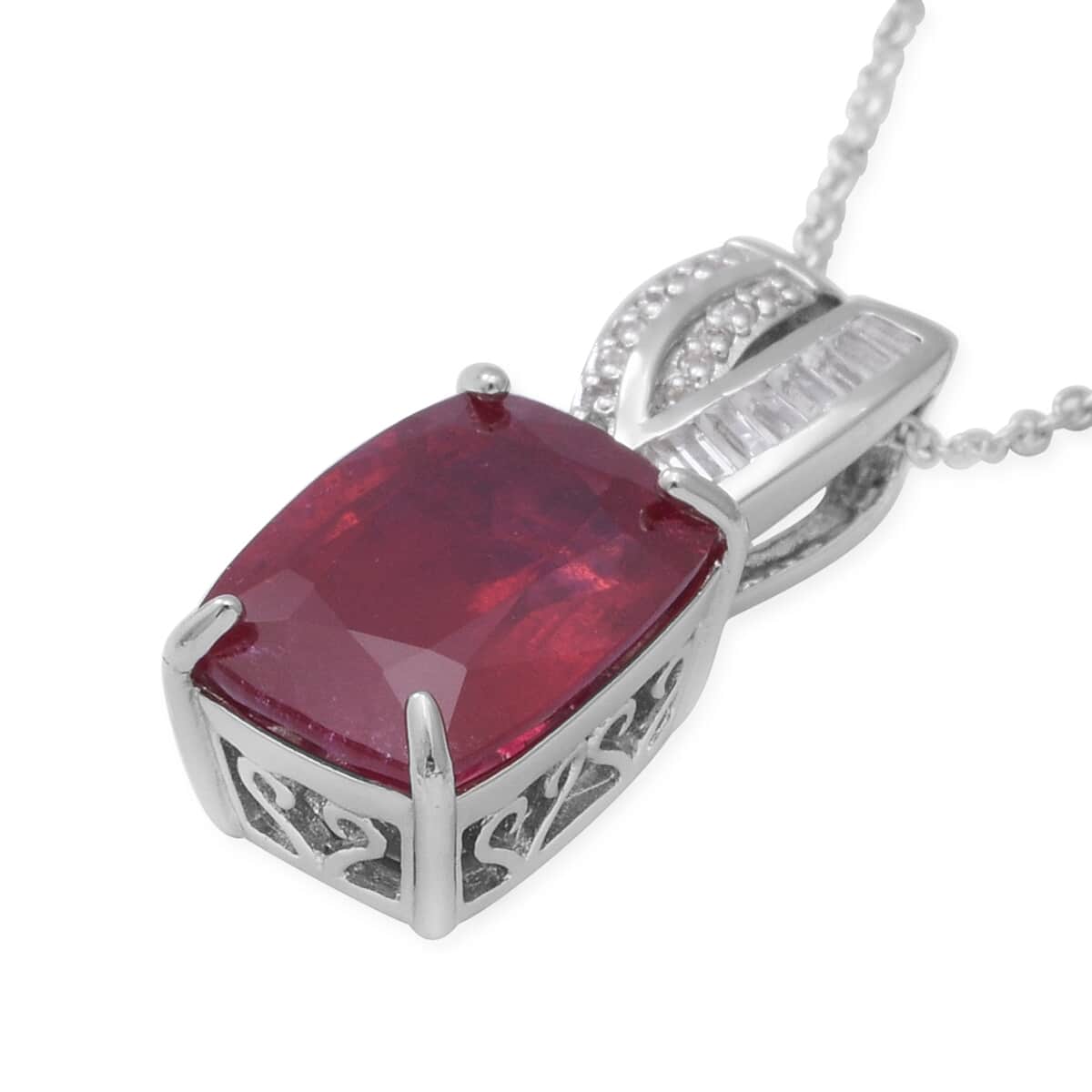 Niassa Ruby and White Topaz Pendant Necklace 18 Inches in Platinum Over Sterling Silver 9.90 ctw image number 3