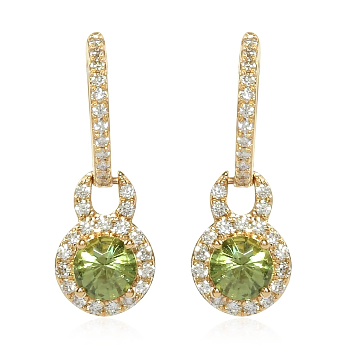 Iliana 1.45 ctw AAA Demantoid Garnet and Diamond G-H SI Dangle Hugie Hoop Earrings in 18K Yellow Gold 3.81 Grams