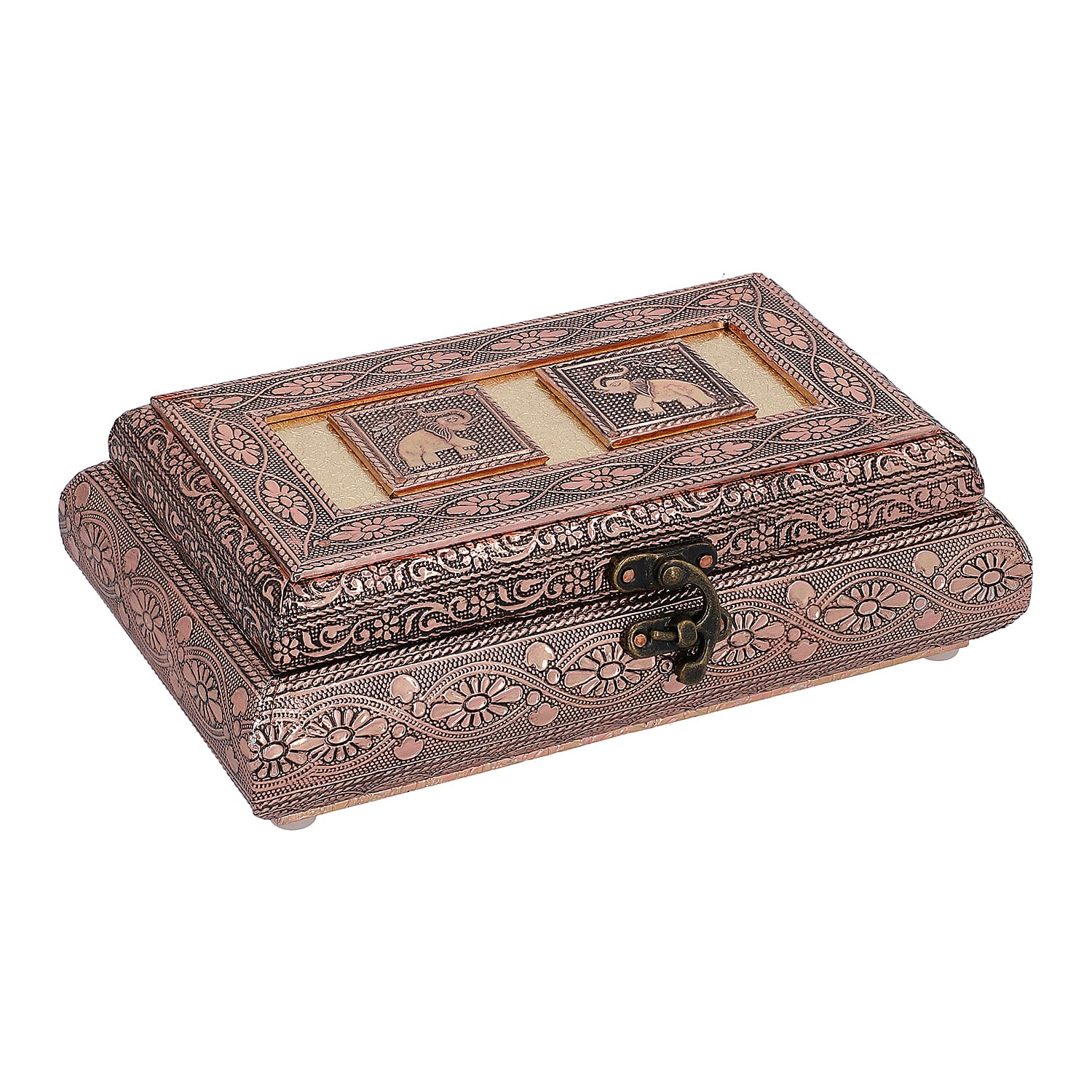 Handcrafted Elephant Embossed Bronze Aluminum Jewelry Box
