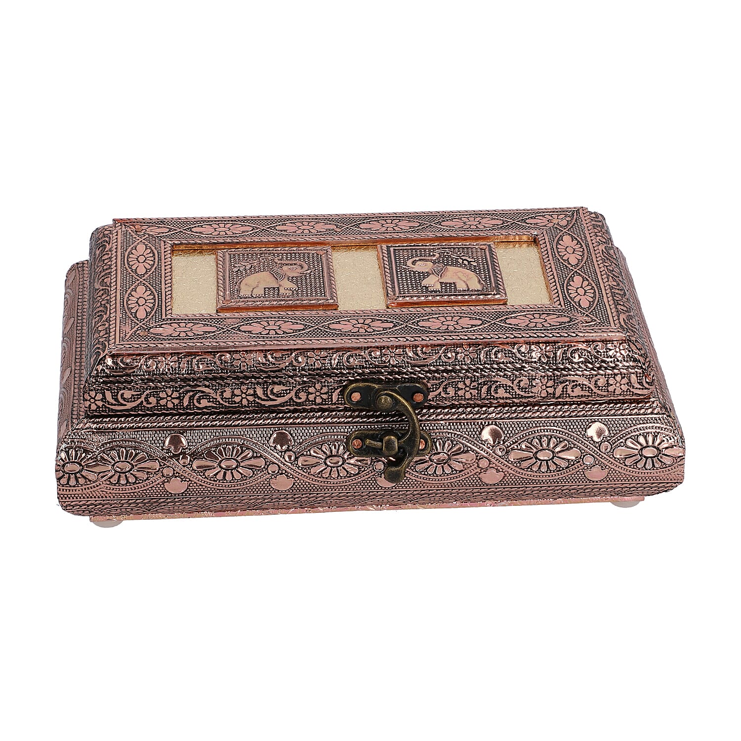 Handcrafted Elephant Embossed Bronze Aluminum Jewelry Box