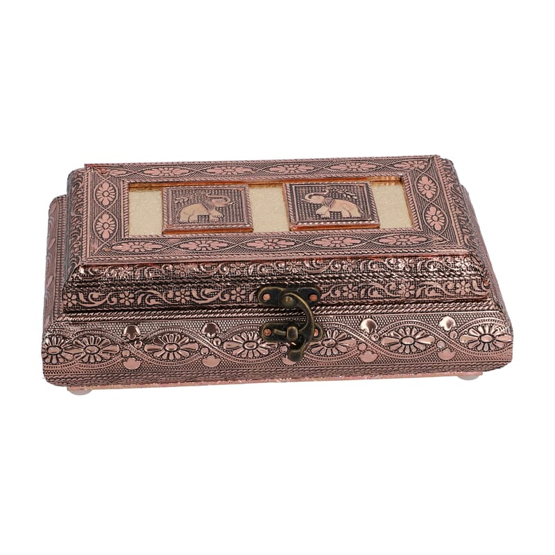 Handcrafted Elephant Embossed Bronze Aluminum Jewelry Box