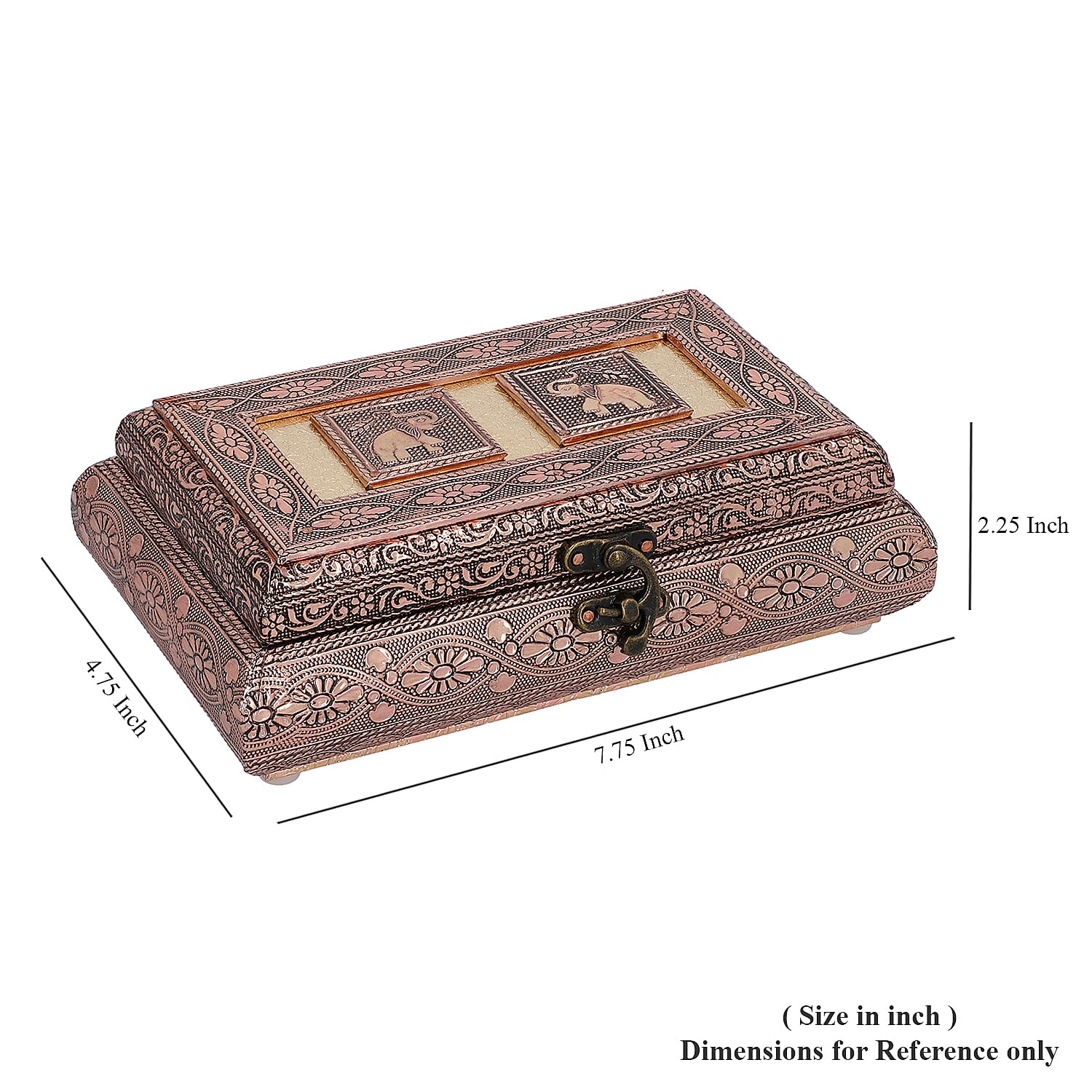 Handcrafted Elephant Embossed Bronze Aluminum Jewelry Box