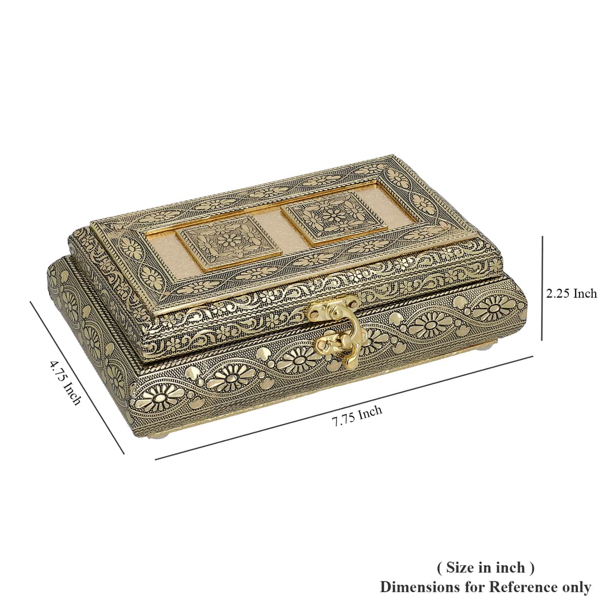 Handcrafted Floral Embossed Golden Aluminum Jewelry Box (8x4x2.75) image number 6