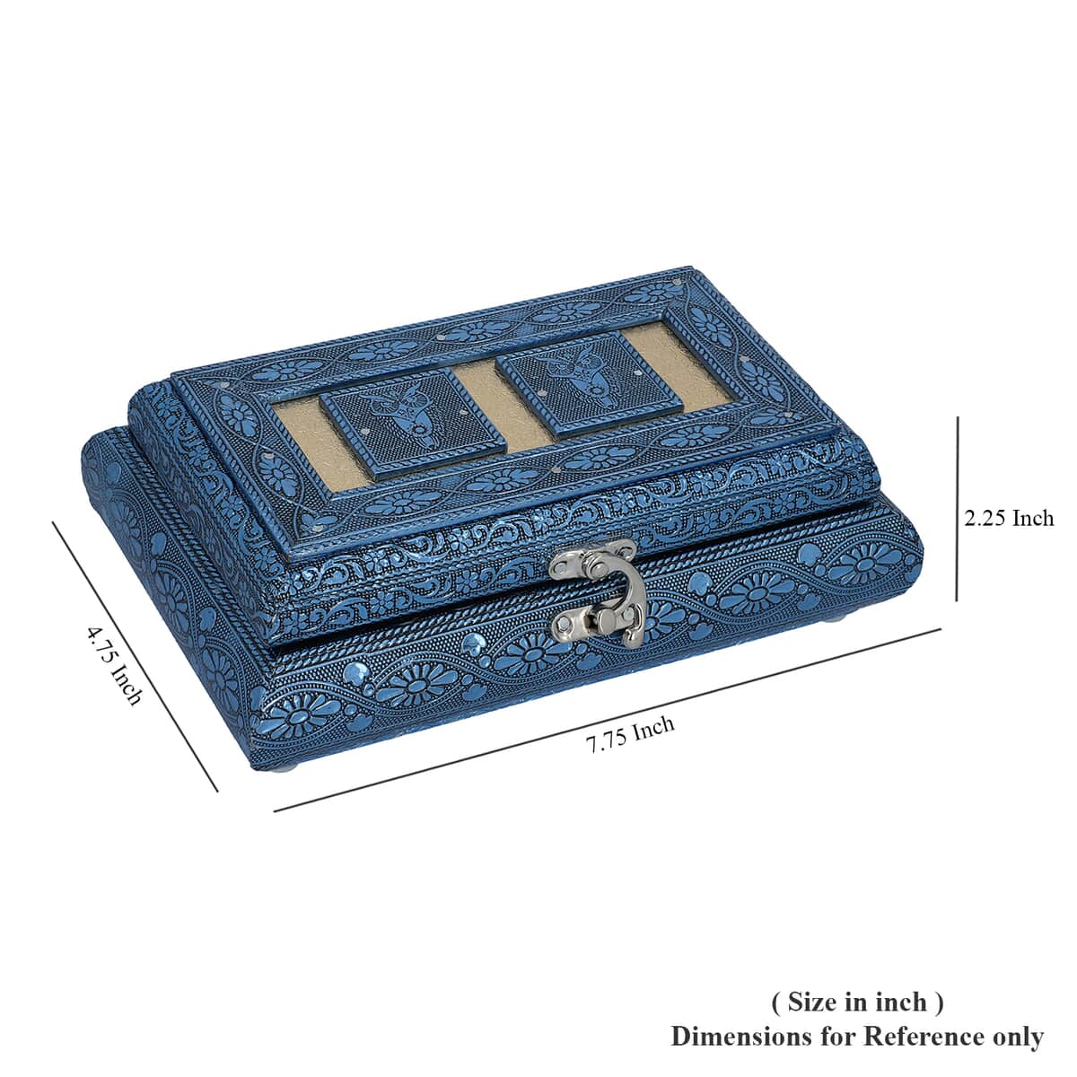 Handcrafted Owl Embossed Blue Aluminum Jewelry Box (8x4x2.75) image number 6
