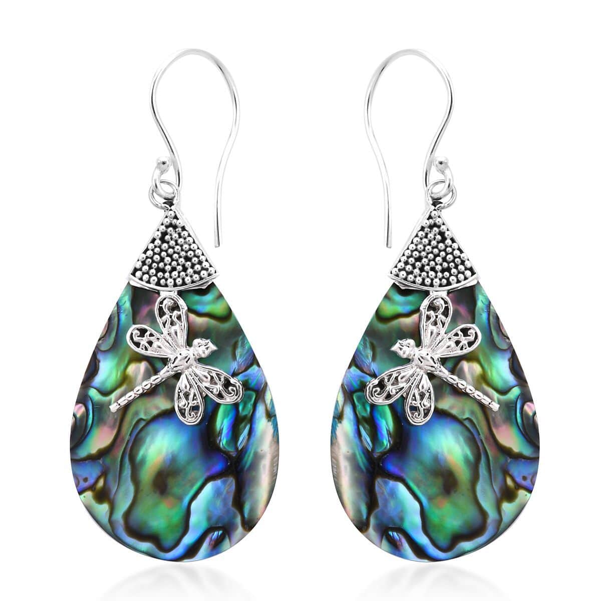 Abalone Shell Dragonfly Earrings in Sterling Silver, Drop Earrings For Women, Beach Jewelry image number 0
