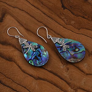 Abalone Shell Dragonfly Earrings in Sterling Silver, Drop Earrings For Women, Beach Jewelry