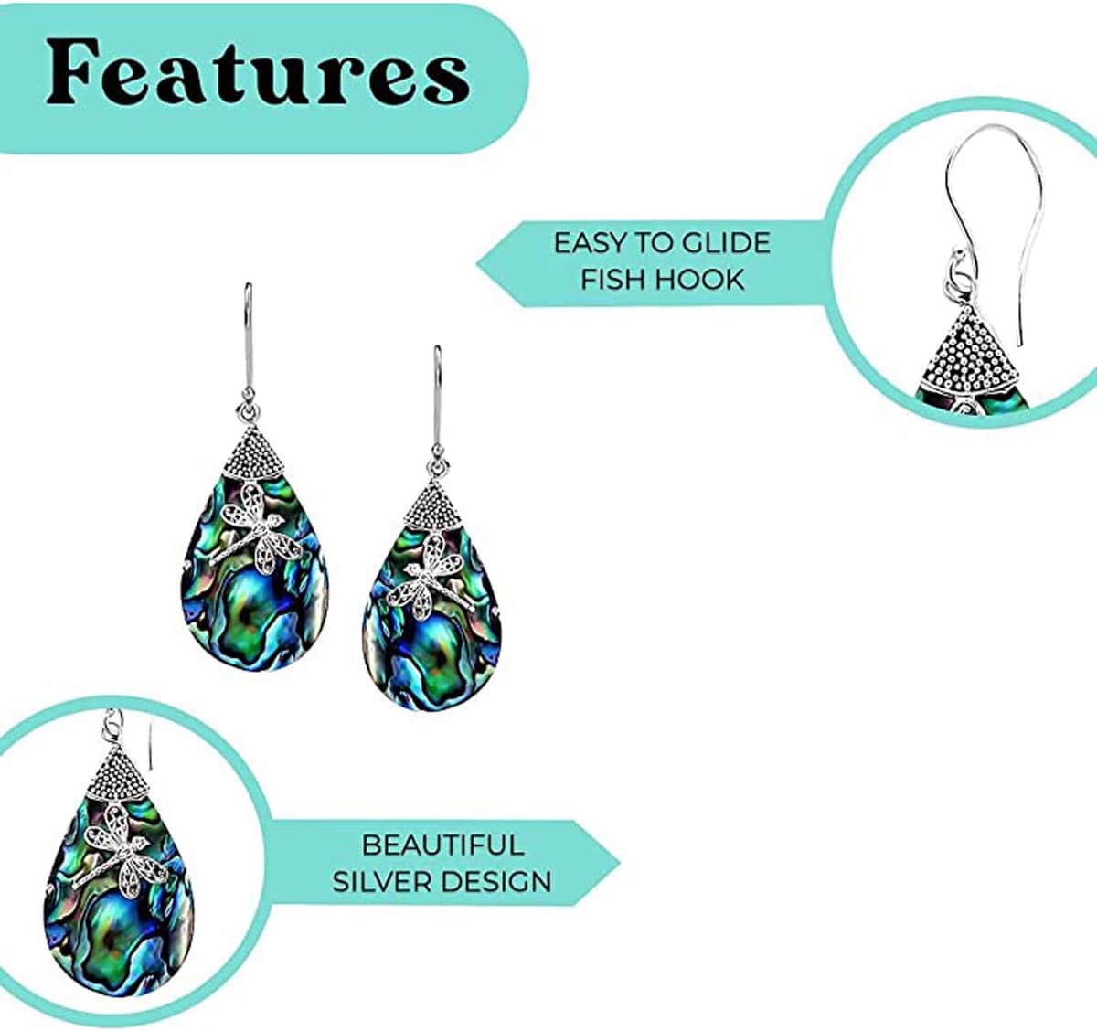Abalone Shell Dragonfly Earrings in Sterling Silver, Drop Earrings For Women, Beach Jewelry image number 4