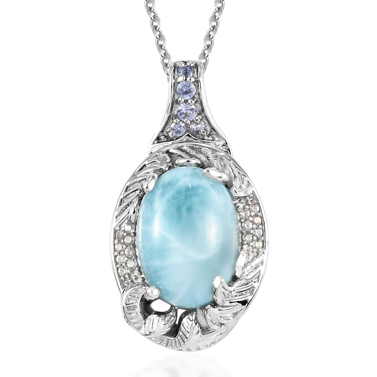 Larimar and Multi Gemstone Pendant Necklace 20 Inches in Platinum Over Sterling Silver 7.40 Grams 6.65 ctw image number 0