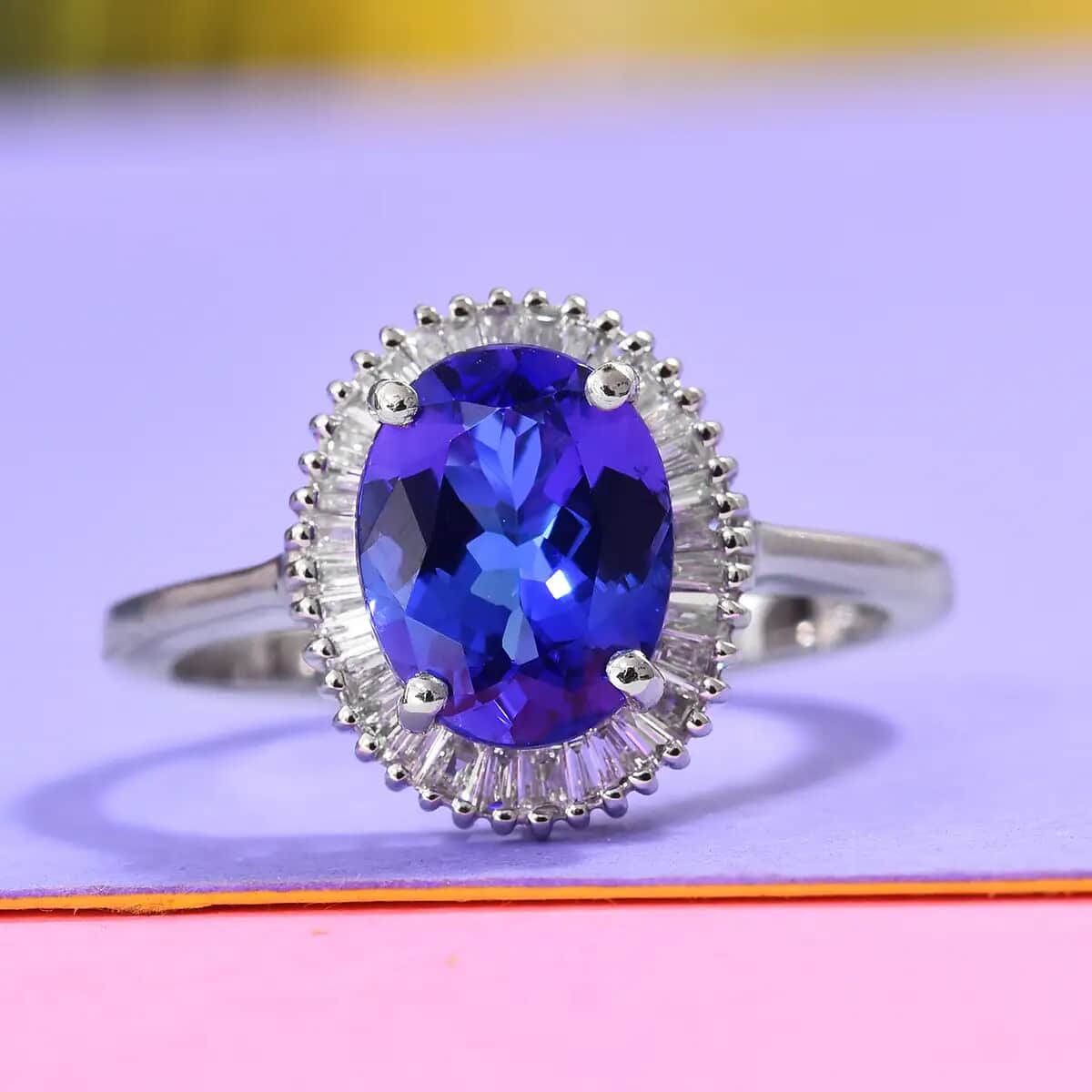 Certified and Appraised Rhapsody 950 Platinum AAAA Tanzanite and E-F VS1 Diamond Halo Ring (Size 10.0) 4.80 Grams 3.00 ctw image number 1