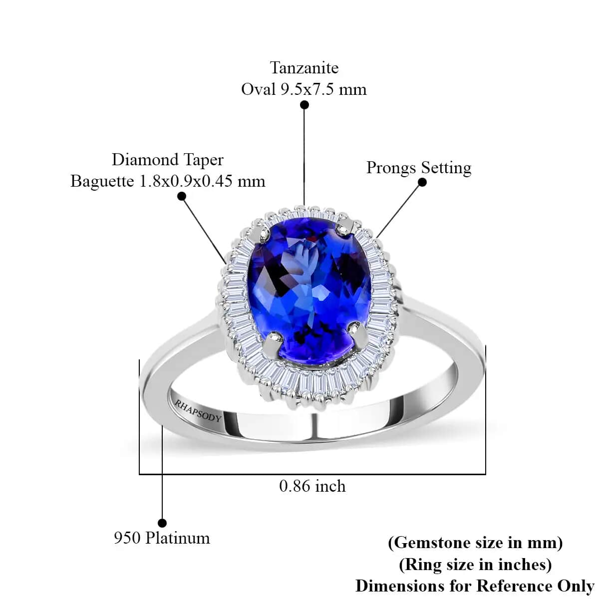 Certified and Appraised Rhapsody 950 Platinum AAAA Tanzanite and E-F VS1 Diamond Halo Ring (Size 10.0) 4.80 Grams 3.00 ctw image number 5