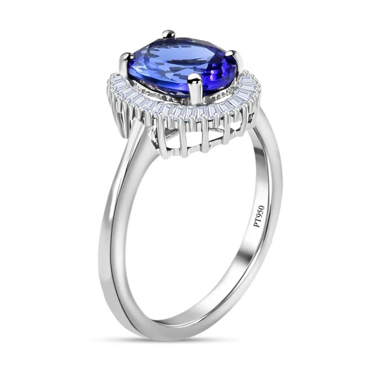 Certified and Appraised Rhapsody 950 Platinum AAAA Tanzanite and E-F VS1 Diamond Halo Ring (Size 11.0) 4.80 Grams 3.00 ctw image number 3