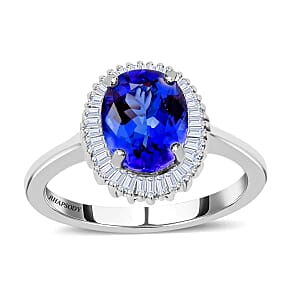 Certified and Appraised Rhapsody AAAA Tanzanite and E-F VS1 Diamond 3.00 ctw Halo Ring in 950 Platinum (Size 7.0) 4.80 Grams
