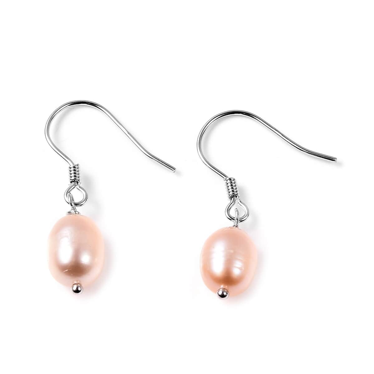 Freshwater Peach Cultured Pearl Stretch Bracelet and Earrings in Sterling Silver image number 4