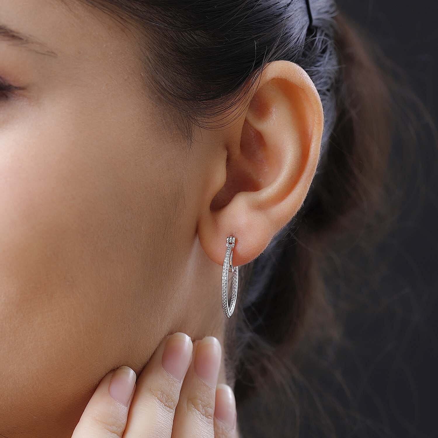 D'Joy Diamond Accent Inside Out Hoop Earrings in Rhodium and Platinum Over Sterling Silver