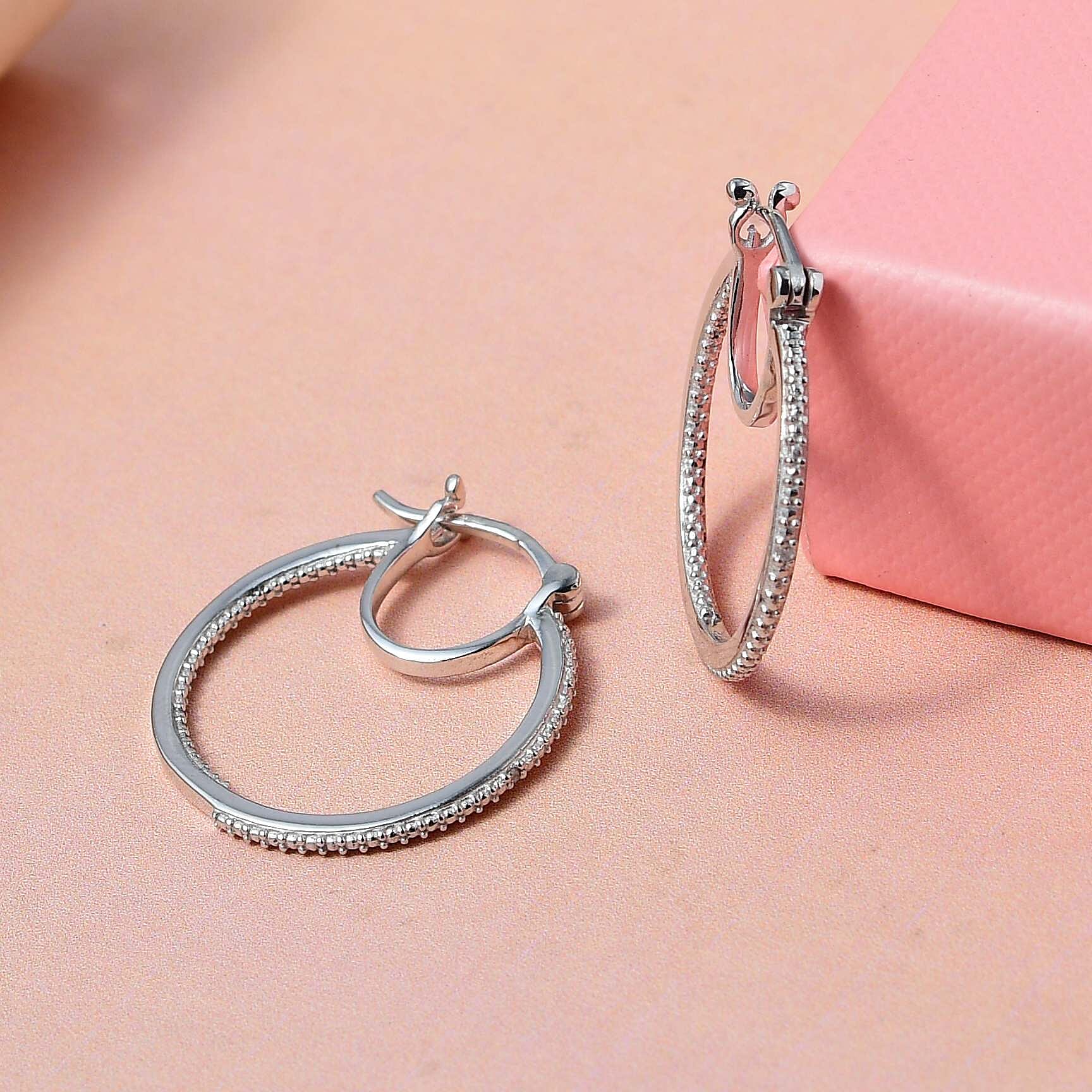 D'Joy Diamond Accent Inside Out Hoop Earrings in Rhodium and Platinum Over Sterling Silver
