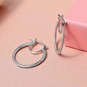 D'Joy Diamond Accent Inside Out Hoop Earrings in Rhodium and Platinum Over Sterling Silver