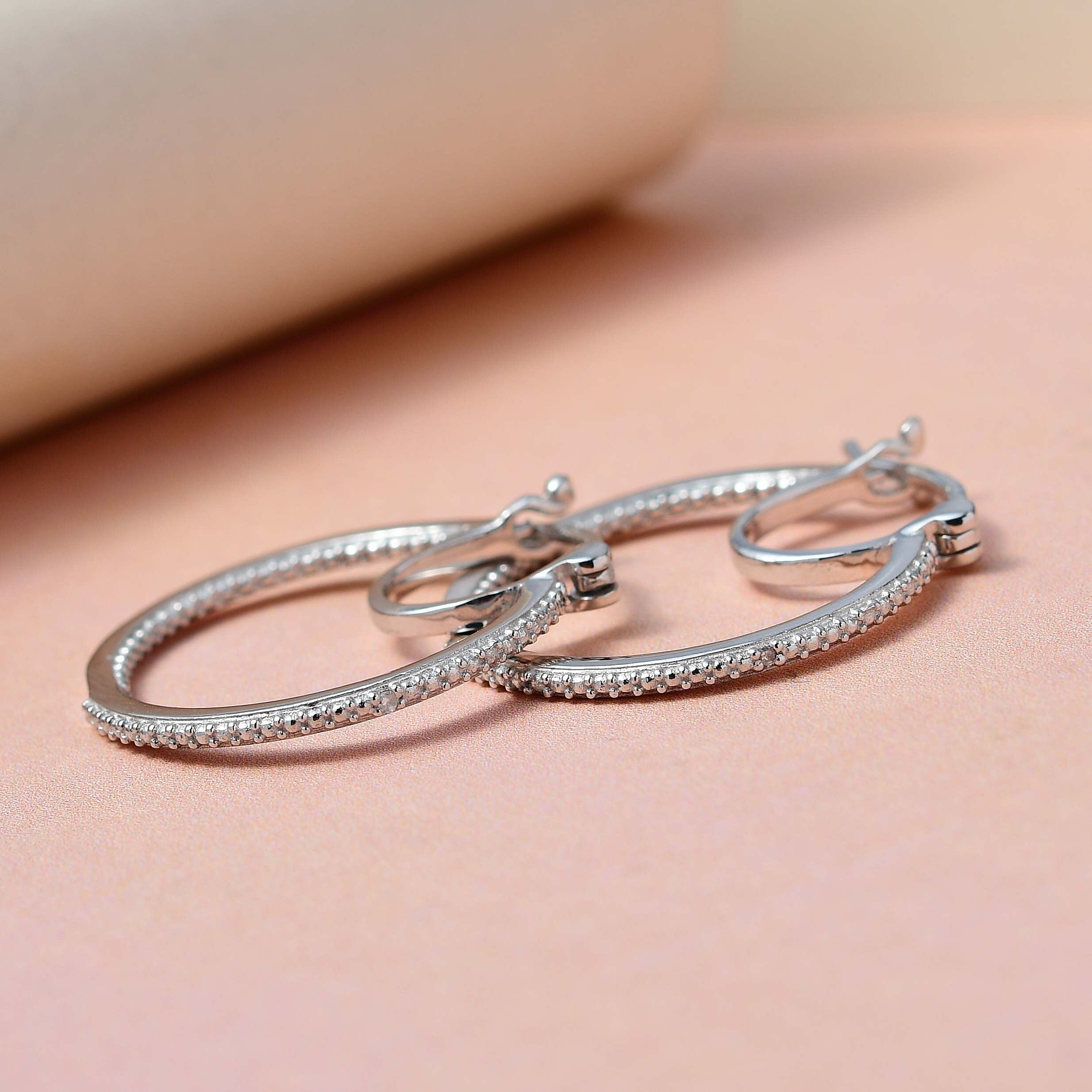 D'Joy Diamond Accent Inside Out Hoop Earrings in Rhodium and Platinum Over Sterling Silver