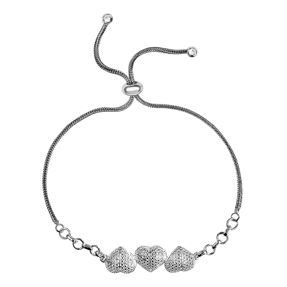Diamond Accent Bracelet, Adjustable Bolo Bracelet, Heart Bracelet, Sterling Silver Bracelet image number 0