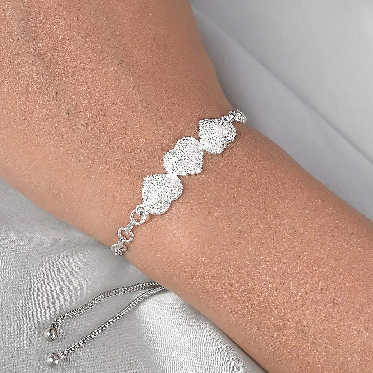 D'Joy Diamond Accent Bracelet, Adjustable Bolo Bracelet, Heart Bracelet, Sterling Silver Bracelet