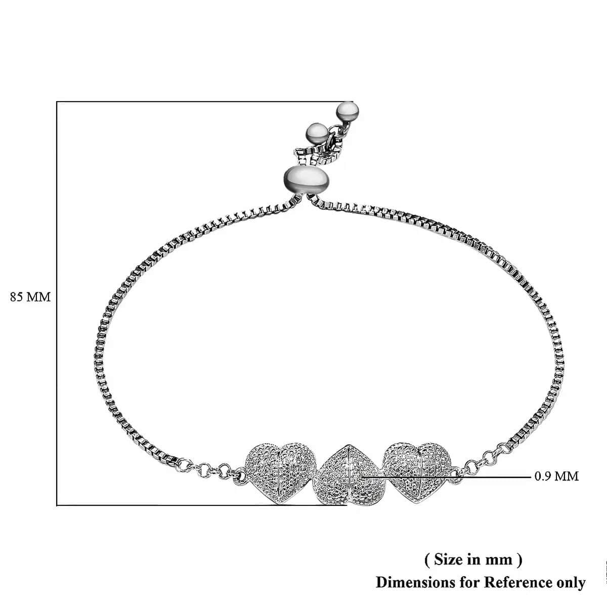 Diamond Accent Bracelet, Adjustable Bolo Bracelet, Heart Bracelet, Sterling Silver Bracelet image number 6