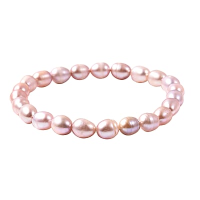 Freshwater Purple Cultured Pearl Stretch Bracelet and Earrings in Sterling Silver