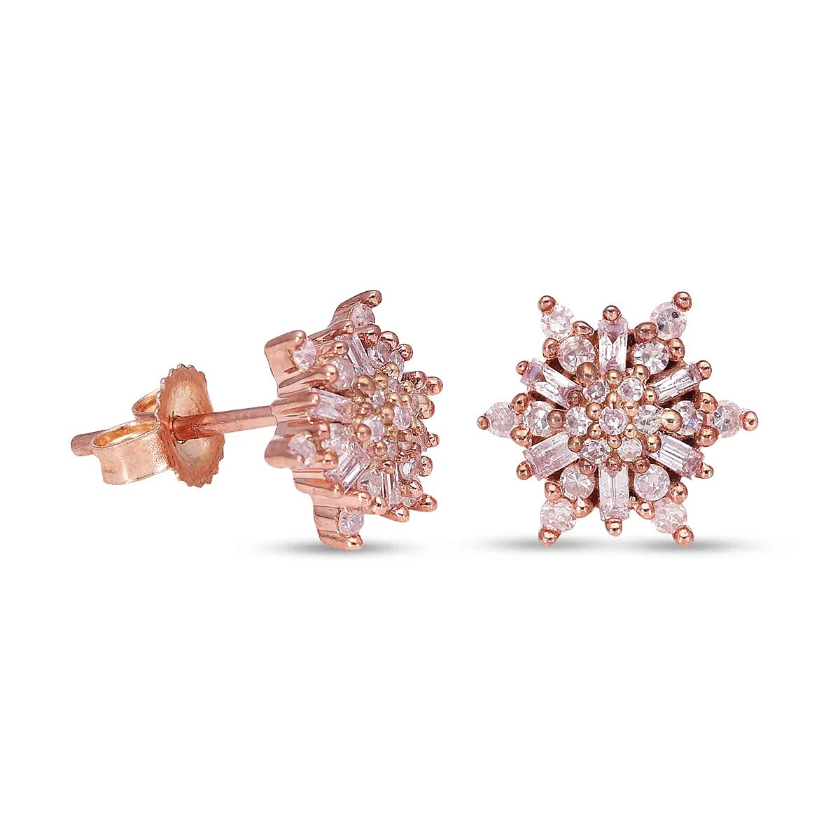 10K Rose Gold Natural Pink Diamond Stud Earrings, Diamond Cluster Studs, Gold Earrings, Wedding Gifts 0.35 ctw image number 4